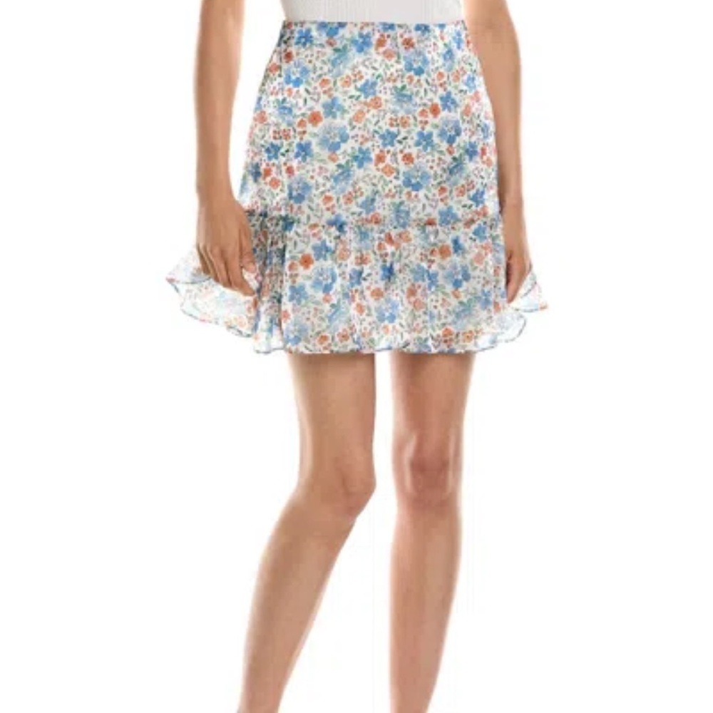 Wildfox Sydney Floral Ruffle Mini Skirt White Multi Large Feminine Spring Preppy